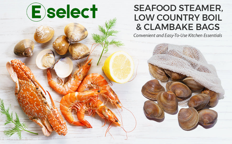 Eselect 20" Seafood Boil & Steamer Bags - Pack of 100, Seafood Boiling Bags for Crab, Crawfish, Shellfish - Low Country Boil, Clambake, Crab Boil, Soup Bags, Vegetable Storage Bags