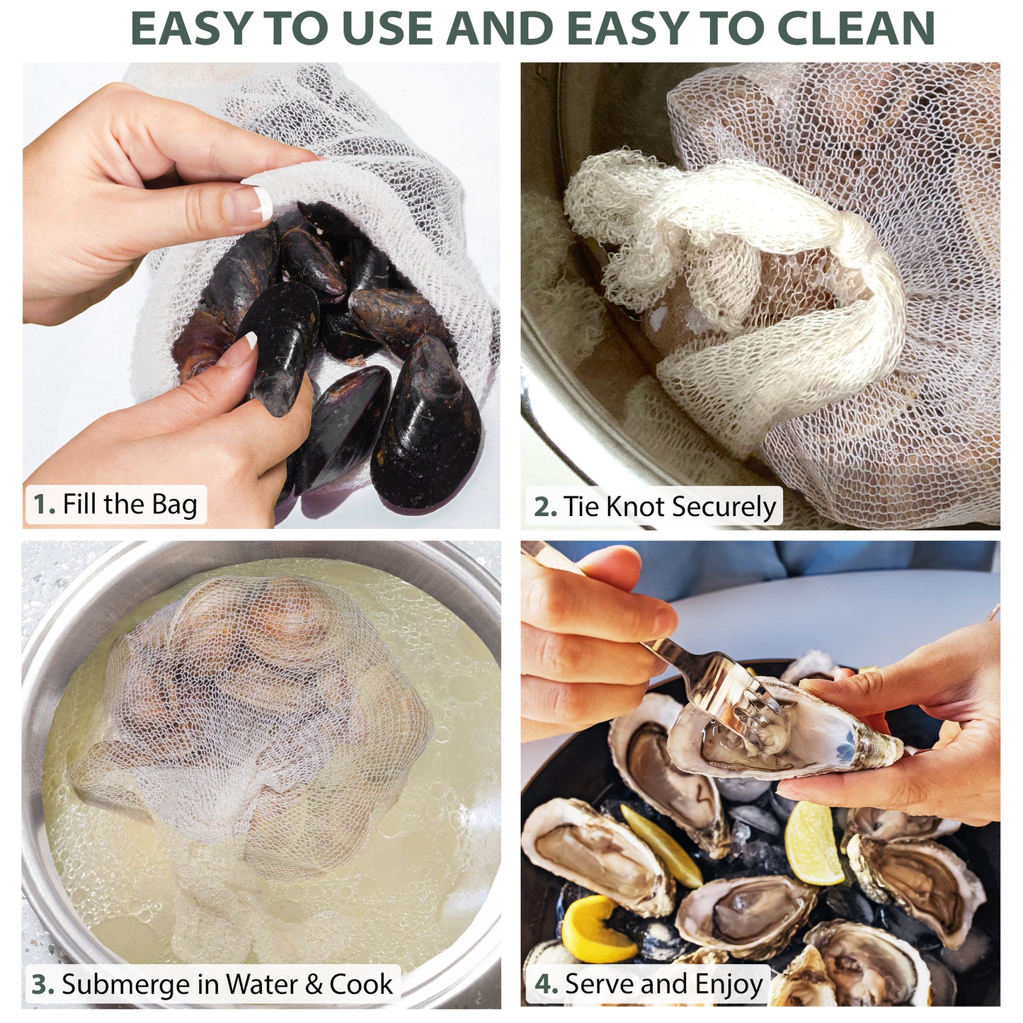 Eselect 16" Seafood Boil & Steamer Bags - Pack of 10, Seafood Boiling Bags for Crab, Crawfish, Shellfish - Low Country Boil, Clambake, Crab Boil, Soup Bags, Vegetable Storage Bags