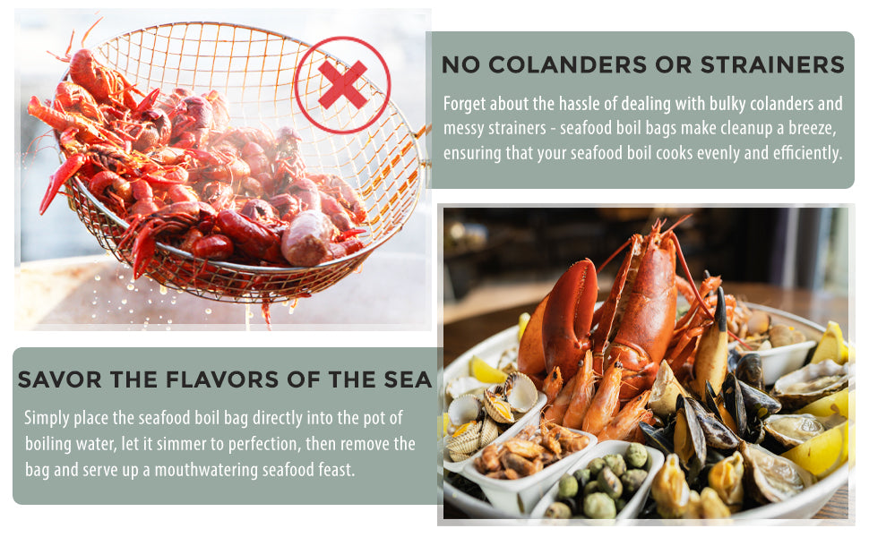 Eselect 18" Seafood Boil & Steamer Bags - Pack of 10, Seafood Boiling Bags for Crab, Crawfish, Shellfish - Low Country Boil, Clambake, Crab Boil, Soup Bags, Vegetable Storage Bags