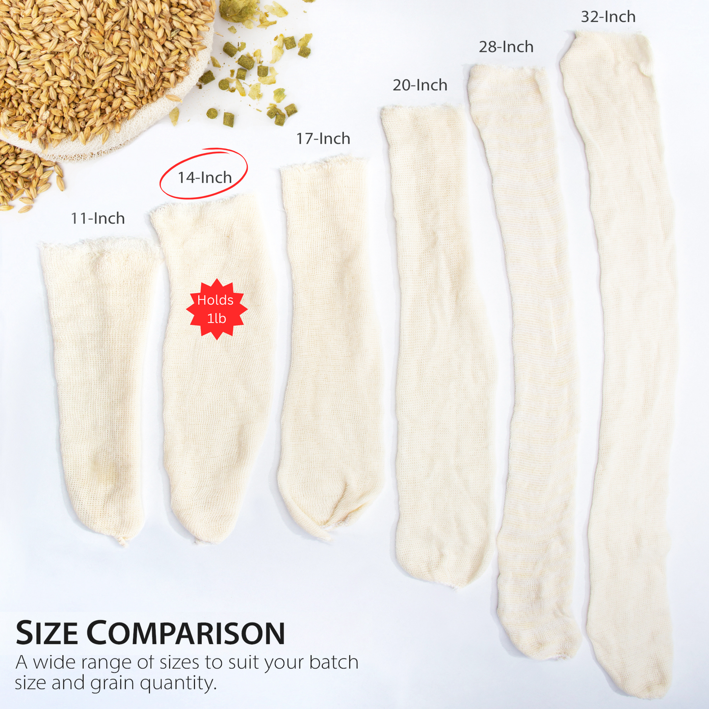 Eselect 14" (100 Pack) Hops, Grain & Spice Beer Brewing Bags Cotton Mesh Steeping Bags for Beer Wine, Cider, Tea, Soups & Nut Milk, Hops & Grain Socks for Dry Hopping for Micro Brewing or Homebrewing