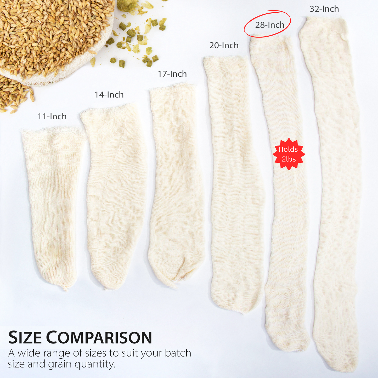 Eselect 28" (25 Pack) Hops, Grain & Spice Beer Brewing Bags Cotton Mesh Steeping Bags for Beer Wine, Cider, Tea, Soups & Nut Milk, Hops & Grain Socks for Dry Hopping for Micro Brewing or Homebrewing
