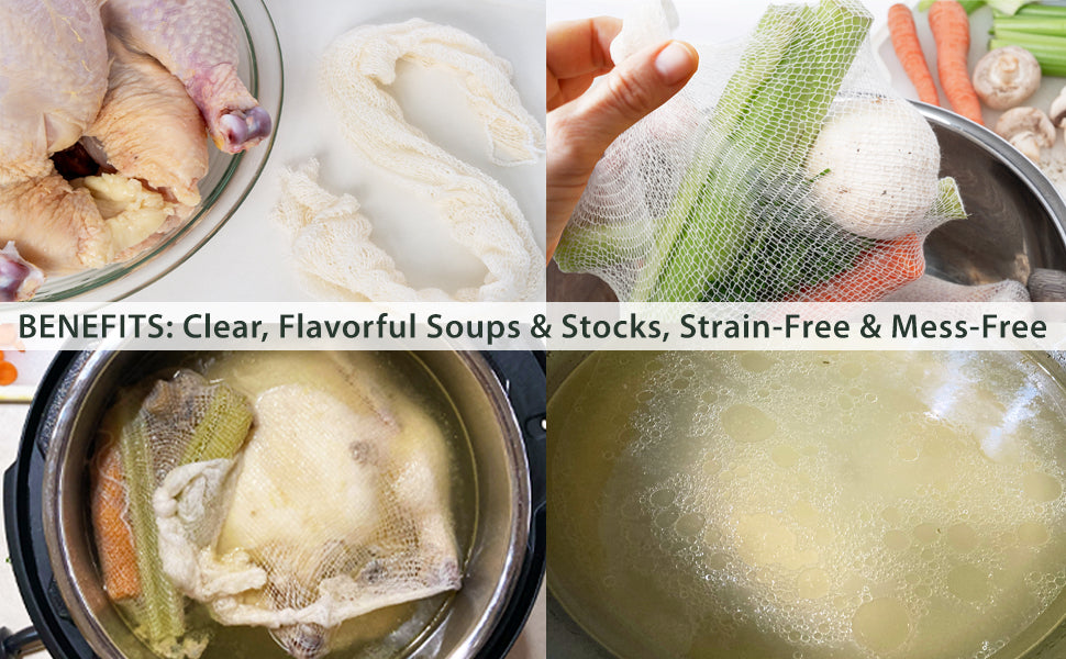 Eselect 24” Soup Bags - Pack of 10, Cooking Bags for Making Flavorful Soup Stock, Broth & Stew, Clam Bags, Steamer & Boiling Bags, Food Storage Bags