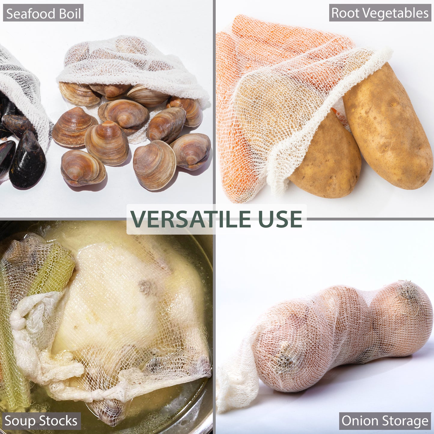 Eselect 24" Seafood Boil & Steamer Bags - Pack of 10, Seafood Boiling Bags for Crab, Crawfish, Shellfish - Low Country Boil, Clambake, Crab Boil, Soup Bags, Vegetable Storage Bags, White