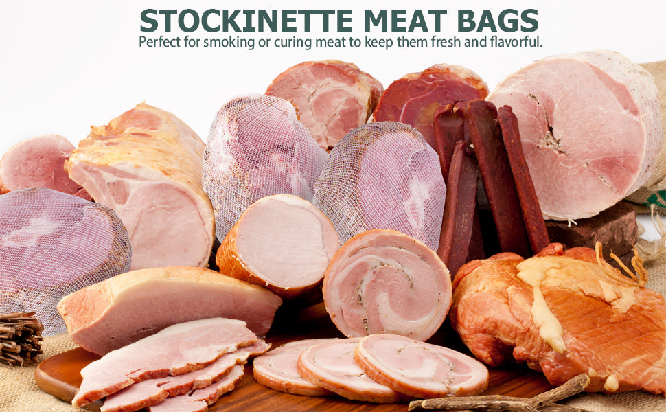 Eselect 48" Stockinette Ham and Meat Bags - Pack of 25 - Meat Netting, Bags for Smoking and Curing Poultry, Beef, Bacon, Pork, Lamb, Deer and More