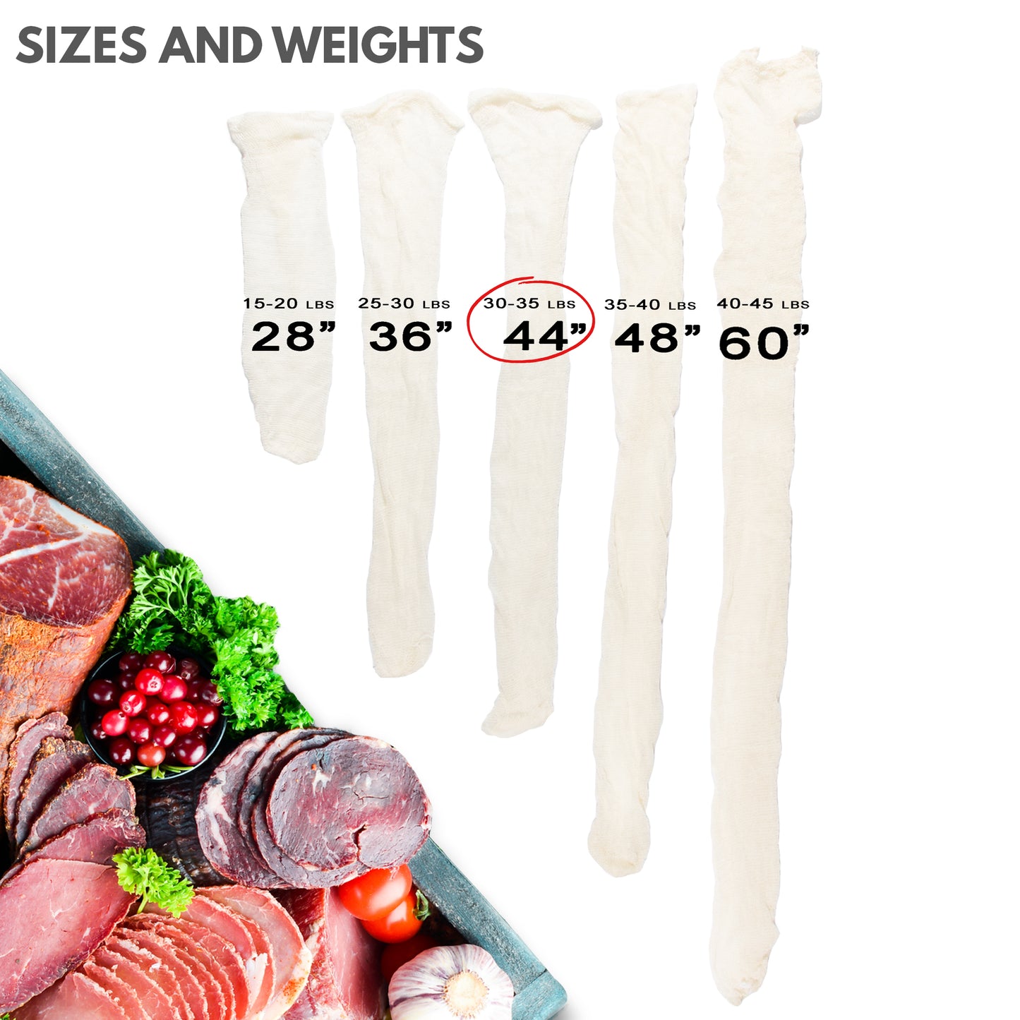 Eselect 44" Stockinette Ham and Meat Bags - Pack of 25 - Meat Netting, Bags for Smoking and Curing Poultry, Beef, Bacon, Pork, Lamb, Deer and More