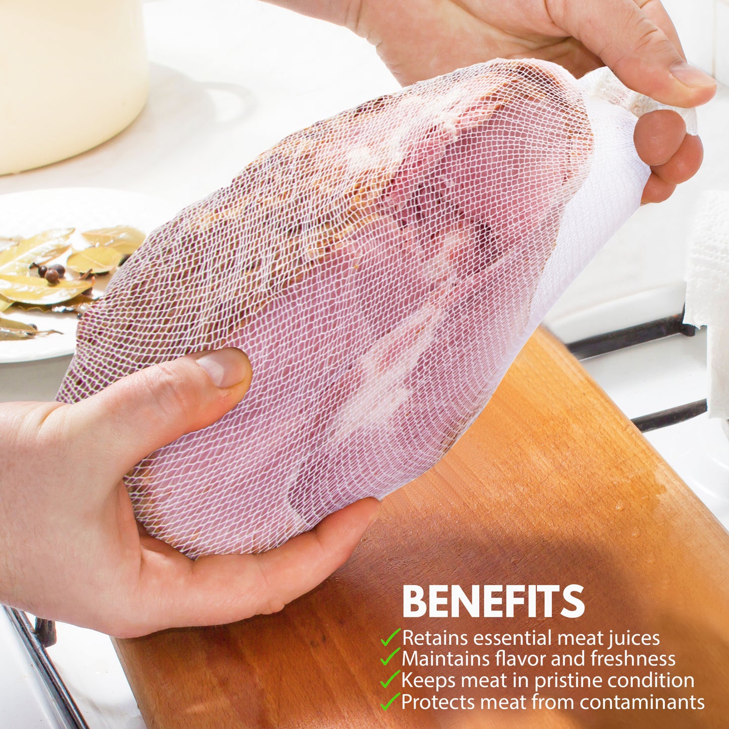 Eselect 60" Stockinette Ham and Meat Bags - Pack of 25 - Meat Netting, Bags for Smoking and Curing Poultry, Beef, Bacon, Pork, Lamb, Deer and More